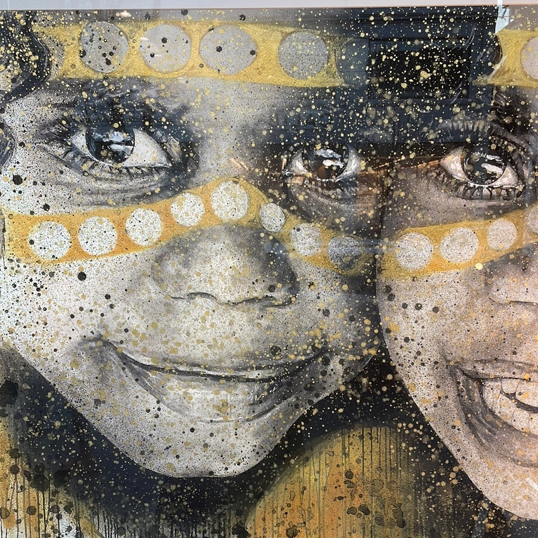Ochre Dreamtime children - Deluxe/sold. Enquire to get a custom work.