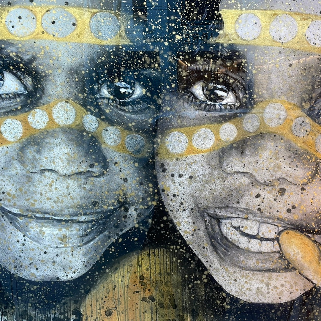 Ochre Dreamtime children - Deluxe/sold. Enquire to get a custom work.