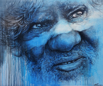 Blue Wisdom - oversize. Aboriginal Art portrait. Limited Ed Print - framed / unframed