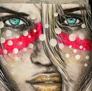 Spirit Jones - Stunning, defiant portrait of a beautiful woman. Large scale 1.4x1.4m stretched canvas painting.