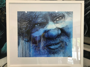 Blue Wisdom - oversize. Aboriginal Art portrait. Limited Ed Print - framed / unframed