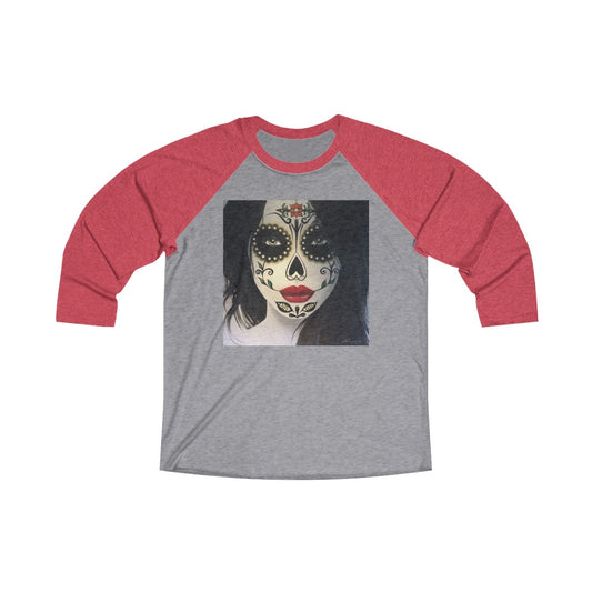 Dia de los muertos, sugar skull - Red Unisex Tri-Blend 3/4 Raglan Tee