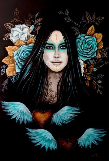 Keeper of golden hearts. Portrait art with gold. Limited Ed Print