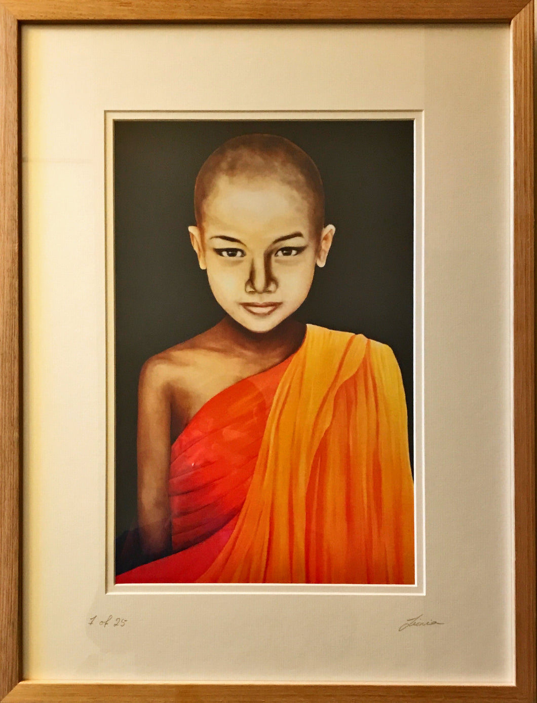 Enlightened Child - portrait of Buddhist boy. framed and unframed