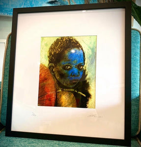Dusty Blue Portrait of Maasai boy art Print - available framed