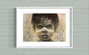 Dreamtime boy / Rain                             Handworked Limited Edition Print. Portrait of an Indigenous Australian aboriginal child.