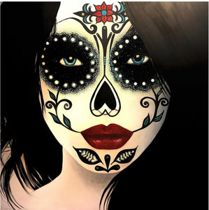 Forever - Large scale portrait of a girl with dramatic red, white and black sugar skull face-paint, inspired by the Mexican Dia-de-los-muertos (Day of the dead).