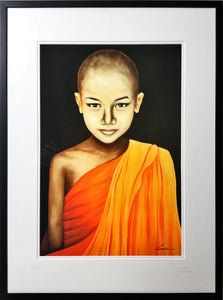 Enlightened Child - portrait of Buddhist boy. framed and unframed