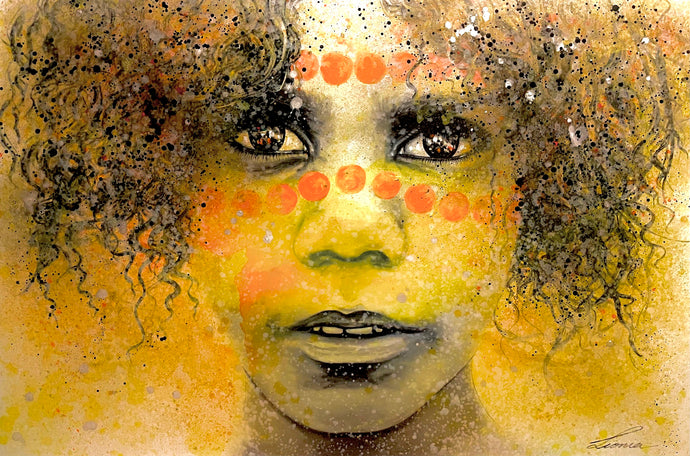 Alkira / Summer - SOLD                           Indigenous Australian aboriginal child portrait art - Handworked Limited Edition Print.