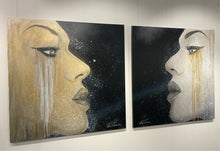 Gold - Stunning portrait profile of a strong woman. Gold with black background. Large scale 1.4x1.4m stretched canvas painting.