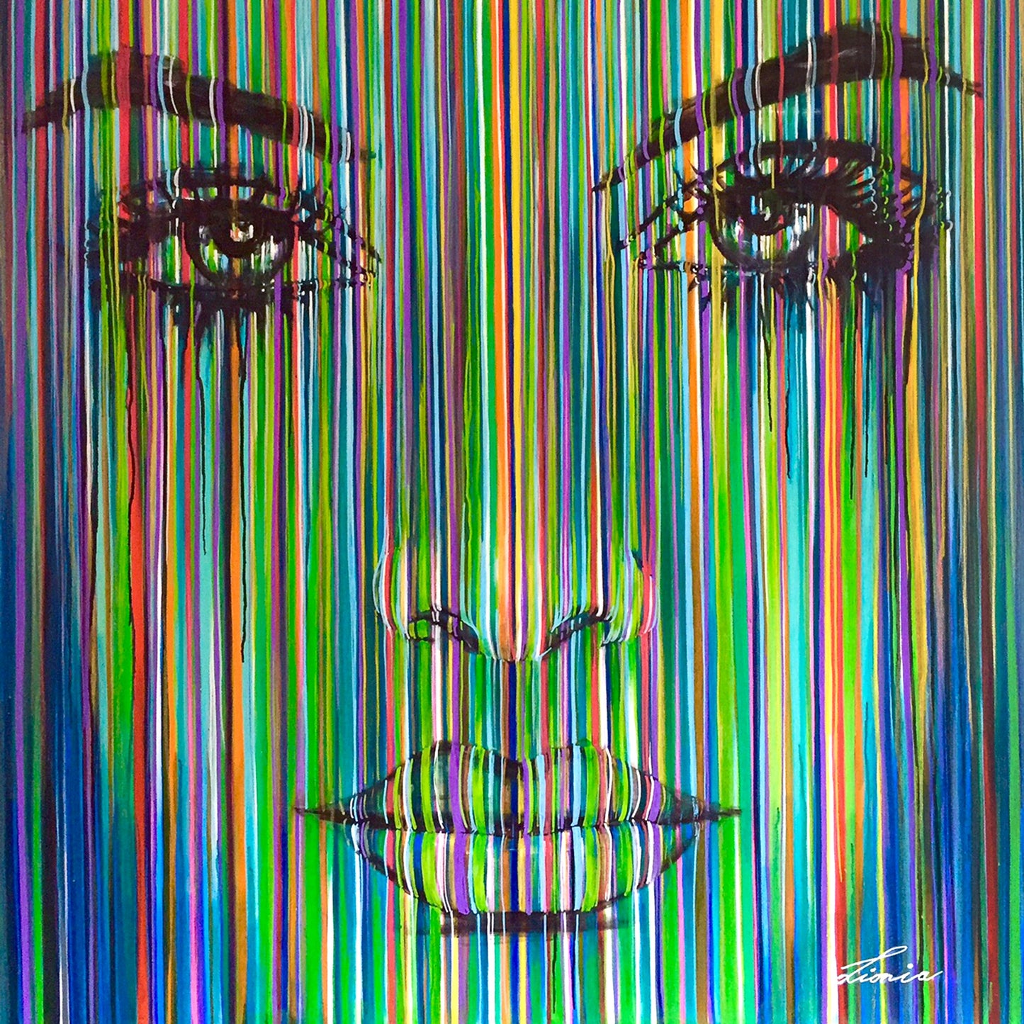 Parallel Lives. Colour stripes portrait. Limited Edition print