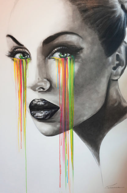Tears of Joy - Portrait of woman with colour. Limited Edition Print, framed or unframed